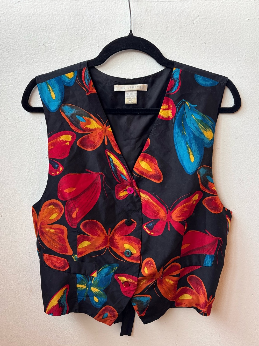 The Limited Black Butterfly Print Vest - Red, Orange, Blue